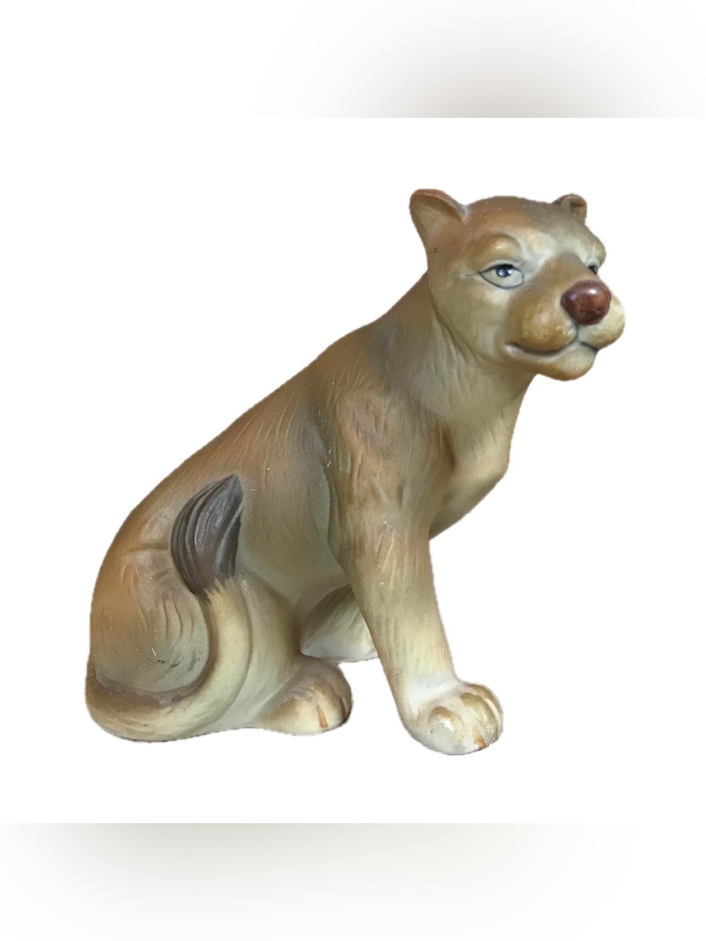 Vintage Female Lion Porcelain Figurine Tufted Tail Wild Cat Jungle Safari Boho